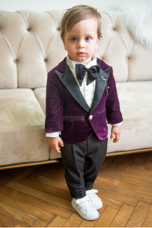 Purple Shine - Velvet custom made suit with rhinestone detail