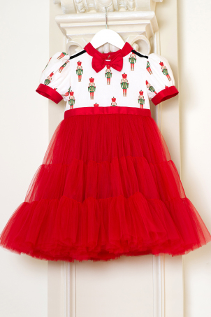 Cheerful Nutcracker- Christmas party dress with red tutu