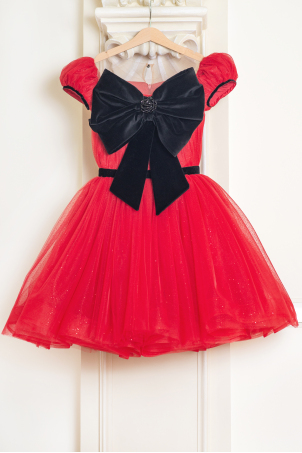 Bow Carol - children tutu dress with a big velvet bow and sparkling decoration