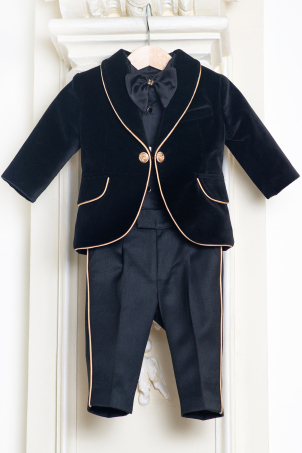 Midnight Majesty - Special occasion black velvet suit for boys with gold details