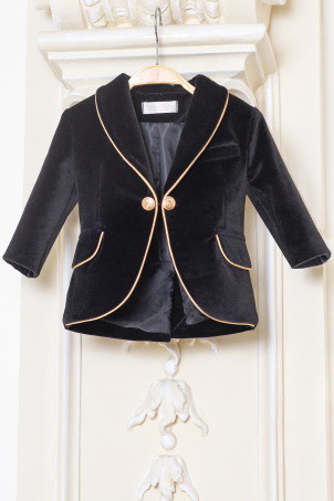 Midnight Majesty - Special occasion black velvet elegant suit jacket for boys, with gold details